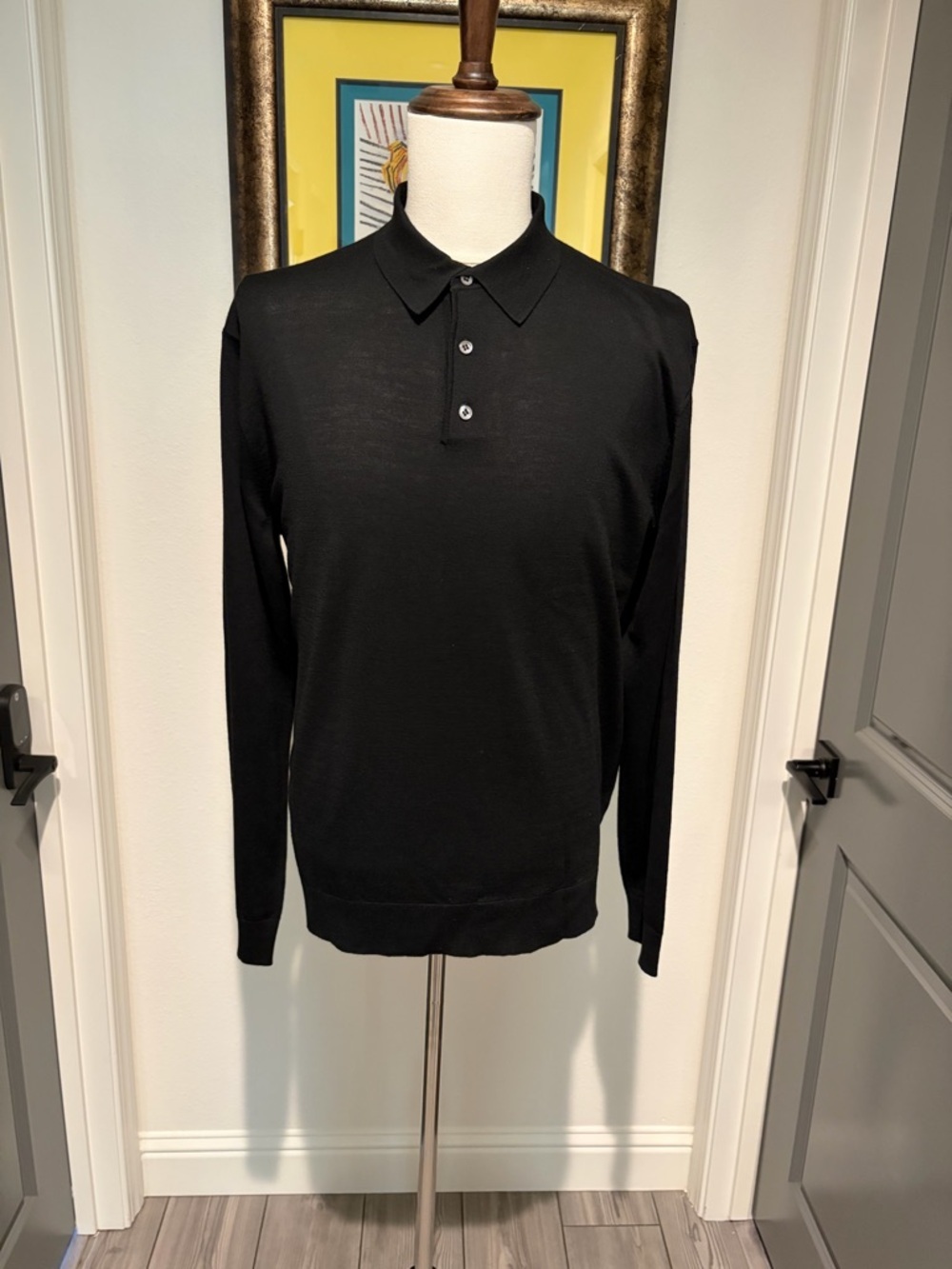 Patrick James Fine Marino Long Sleeve Polo Sweater - Black